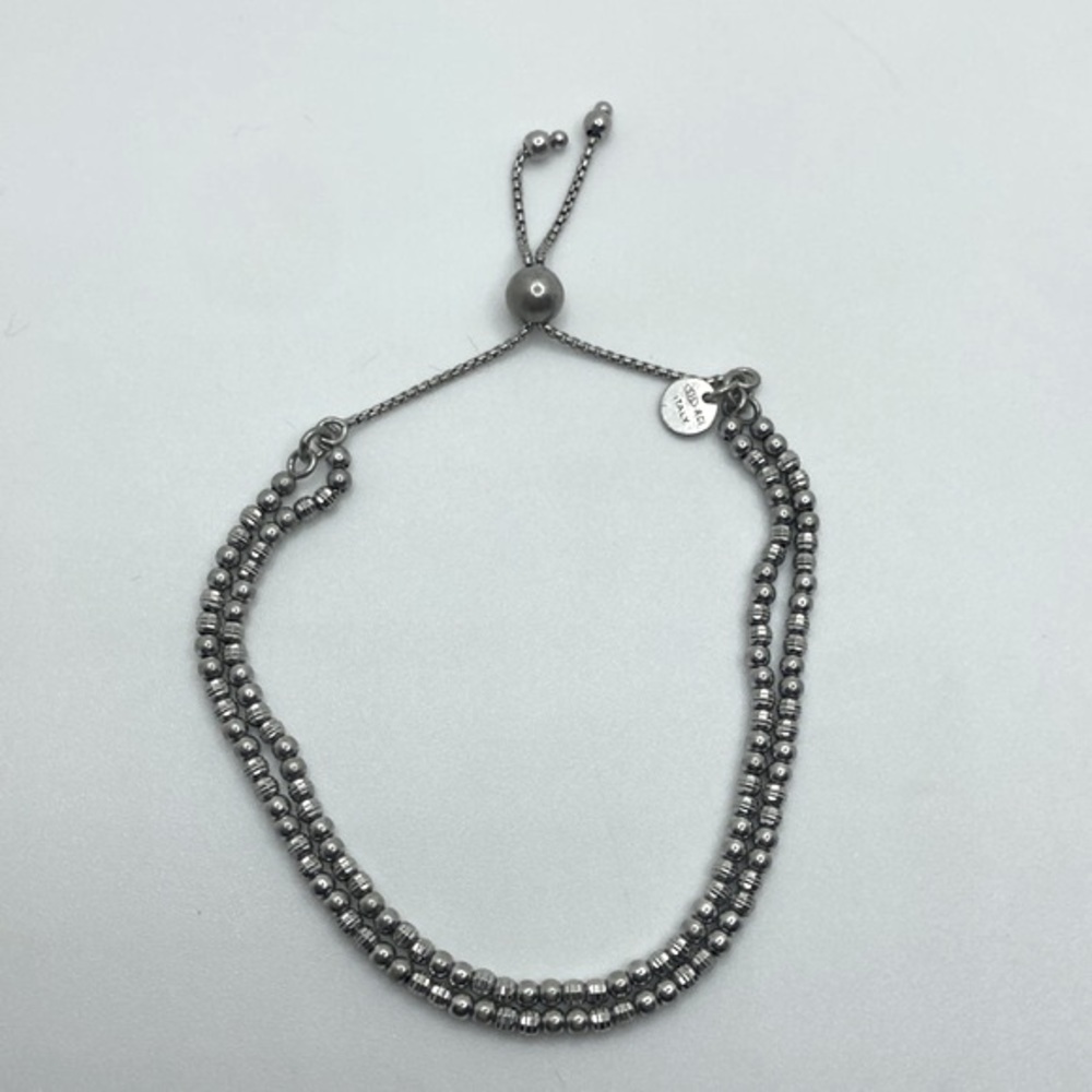 Vtg Sterling Silver Geometric Ball Bead Chain Adjustable Bolo Bracelet OS